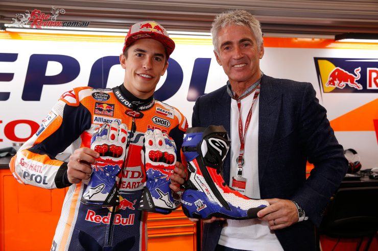 Marc Marquez and Mick Doohan with the Doohan themed gloves and boots worn at the Australian GP