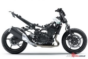 The Z400 features a light trellis frame, along with 41mm forks