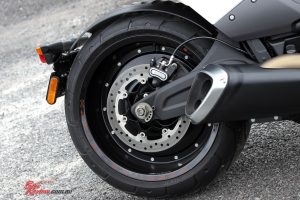 The solid rear wheel is adorned by a powerful disc brake with dual piston caliper