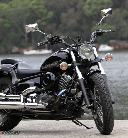 The Yamaha V-Star 650 Custom (XVS650) is a fairly traditional cruiser offering with 'Raven' paint punctuated by chrome