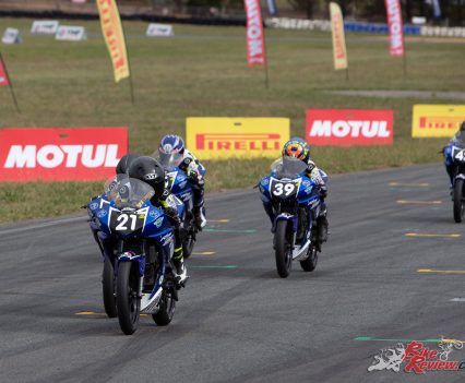 Carter Thompson leads the bLU cRU Oceania Junior Cup across the line on Saturday's Race 1 - Image by TBG Sport
