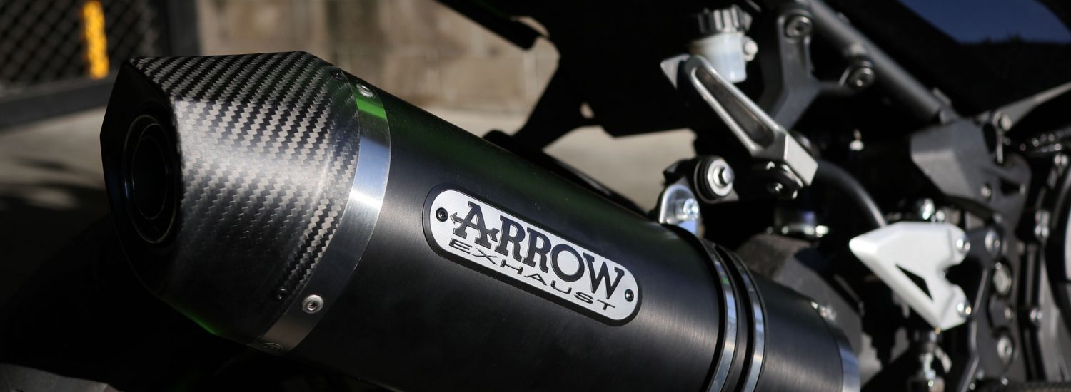 Arrow Race Tech Dark Aluminium slip-on exhaust on our Project Ninja 400