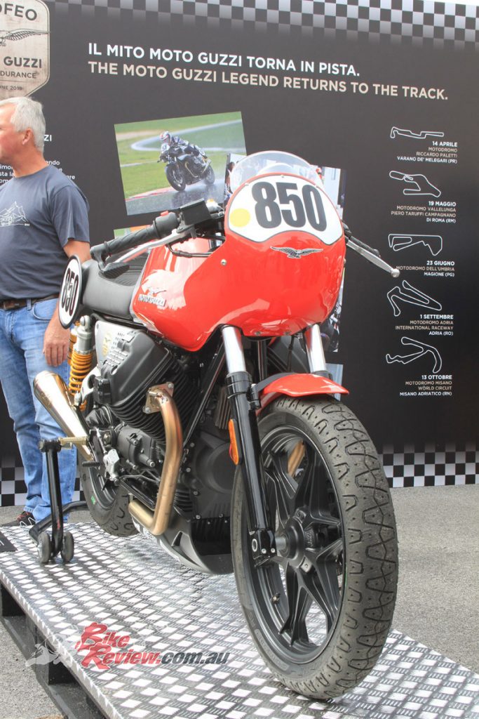 Moto Guzzi legends could be found everywhere at the Open House, such as this classic race-oriented Moto Guzzi.