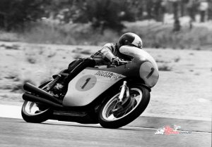 Giacomo Agostini onboard an early works MV Agusta.