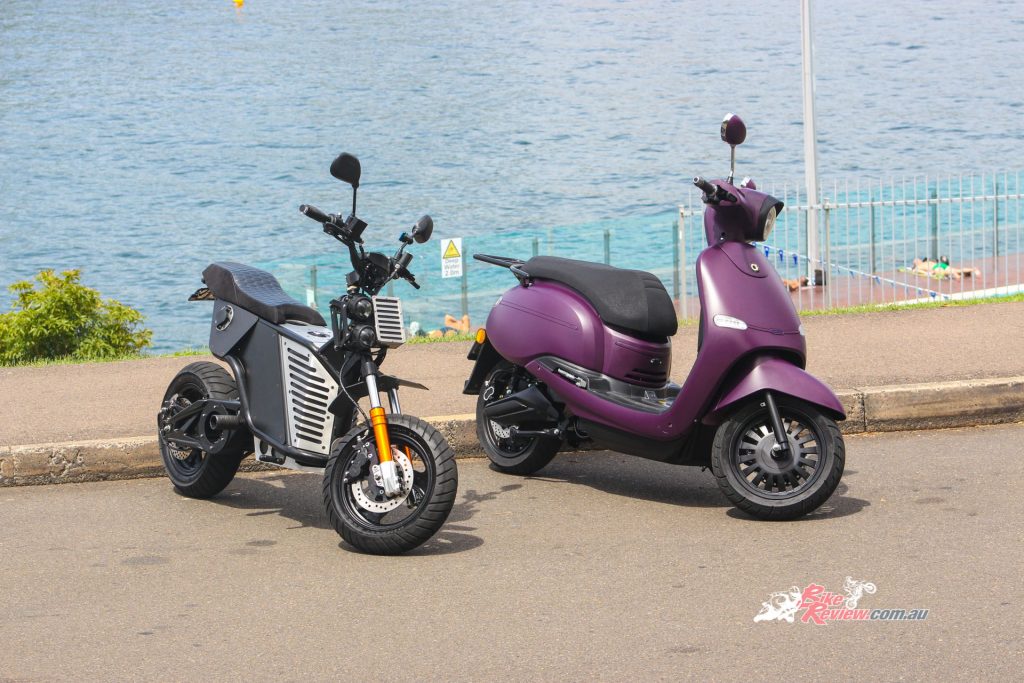 The Arthur is a pretty small scooter, which is evident when you line it up next to Fonzarelli's NKD mini-bike.