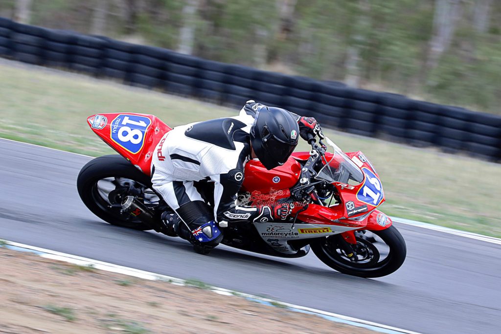  Motorcycle Sportsmen of Queensland club pilot Tristan Vercoe spinning laps on the supported Yamaha R3. Photo by Images Everything