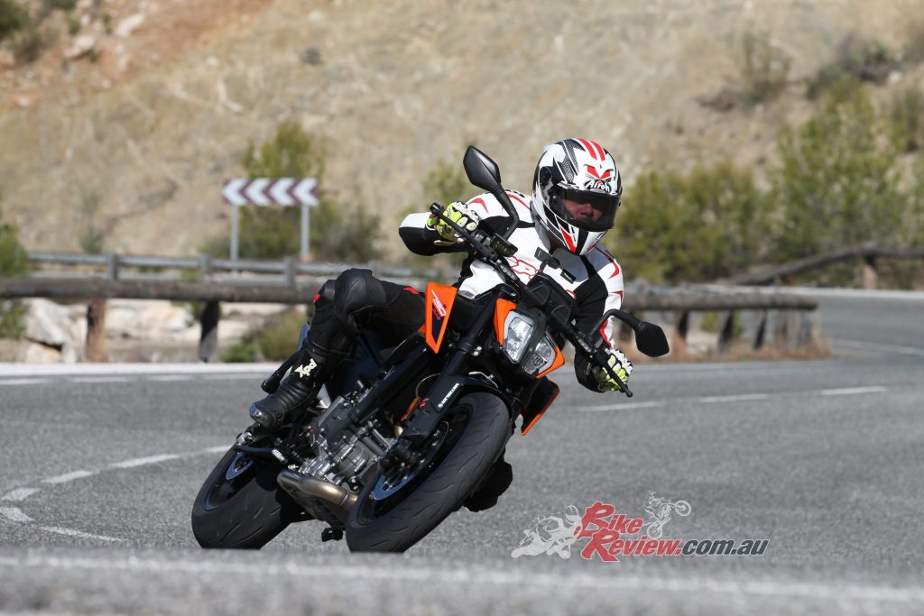 On or off the brakes, the KTM 790 Duke goes wherever you want it to. Steering is brilliant. 