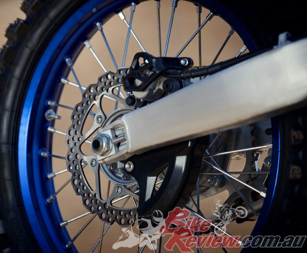 The new bike has newly engineered lighter weight front and rear brake calipers and larger surface area brake pads.