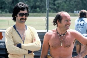 Jim with teammate Mike Hailwood at the 1977 Castrol Six Hour, Amaroo Park, Sydney, Australia.