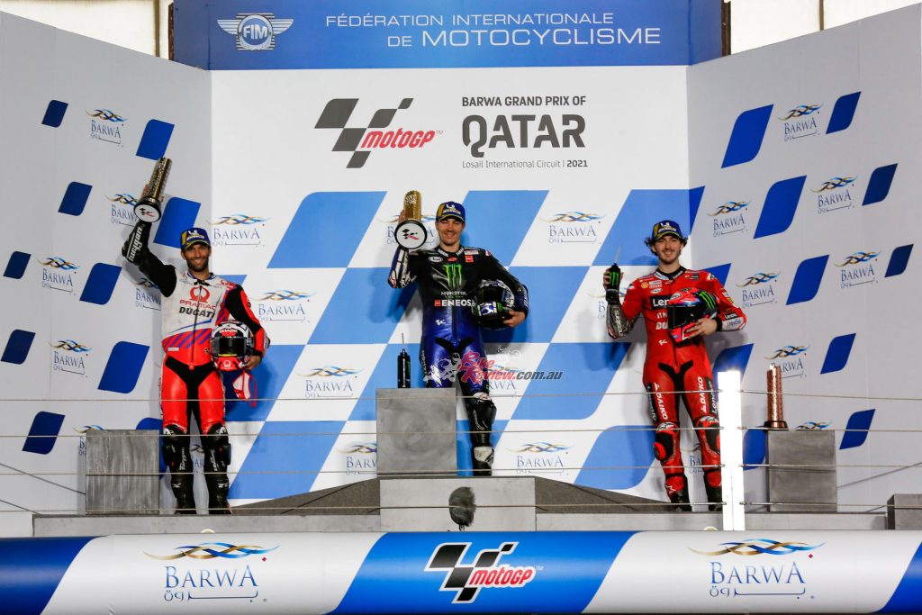 MotoGP™ podium L-R: Zarco, Vinales and Bagnaia