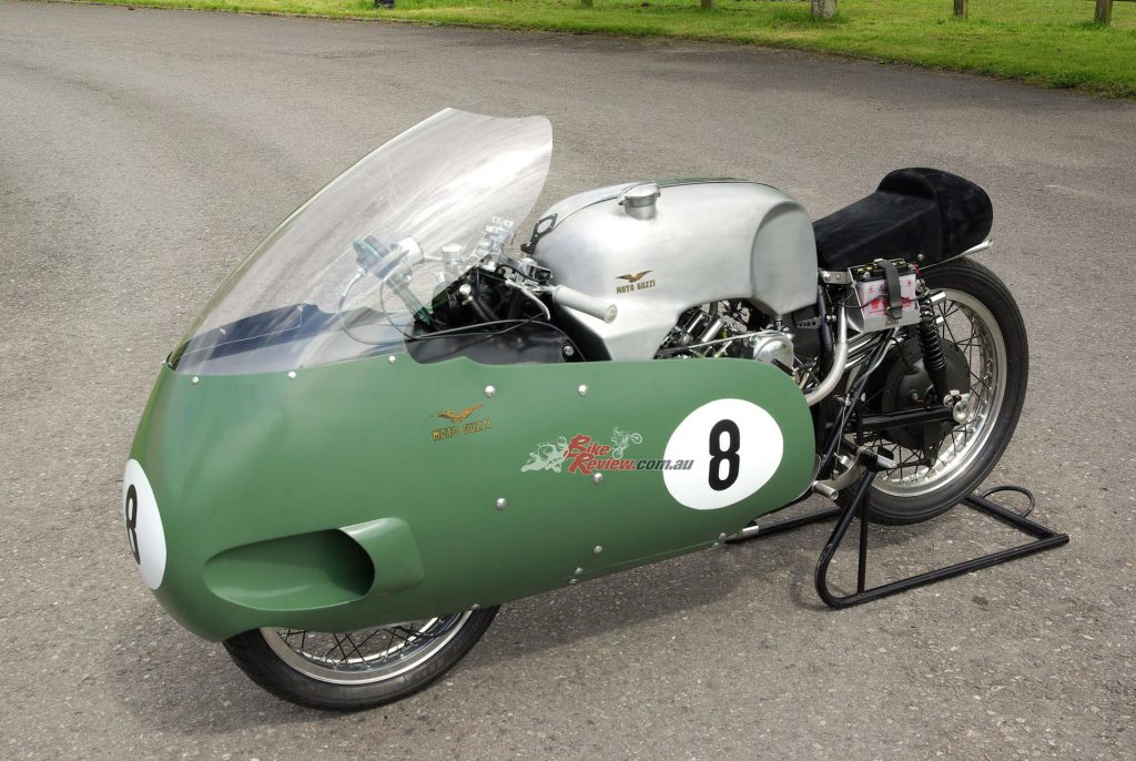 Moto Guzzi built six complete motorcycles carrying the compact water-cooled 500cc V8 engine, weighing an amazing 137kg dry with full streamlining (134kg with partial streamlining), just 5kg heavier than a similarly faired Manx Norton single!