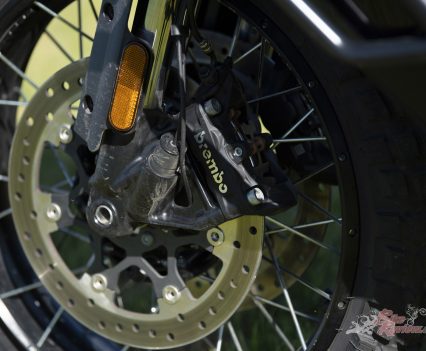 Brembo brakes offer good power and feel but need a decent squeeze on the lever depending on what Ride Modes of setting you are in. We will experiment further when we re-test the bike.