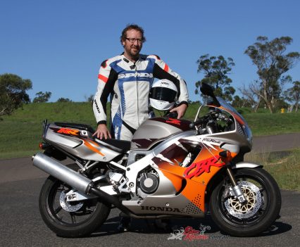 Jeff and his 1994 original one owner Fireblade from his wife Heather Ware for his 40th birthday. This shot was taken after his first ride on it.