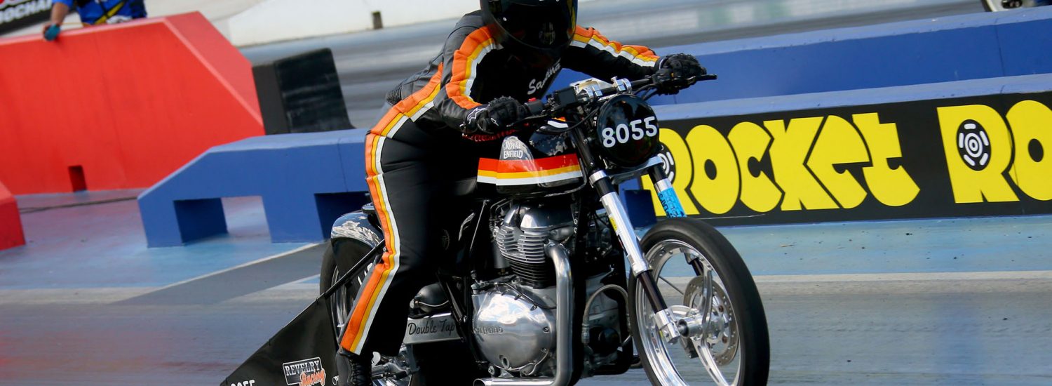 Rider, and team owner, Santina Keith ran a custom built Royal Enfield Continental GT Twin with a stroked 965cc engine in the Modified Bike Class.