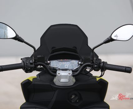 The 'bars sits high than a conventional scooter, allowing for more control and comfort.