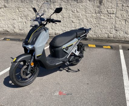 the Super SOCO CPx is a medium sized scooter that is roomy and comfortable.