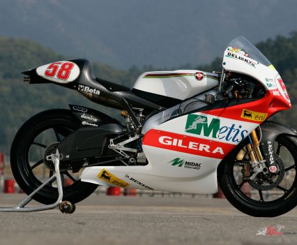 Marco Simoncelli’s 2008 title-winning Gilera 250.