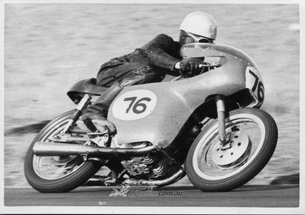 Terry Dennehy in 1966 at Oran Park on the Drixton Honda 500! One of Drixl's early customers...