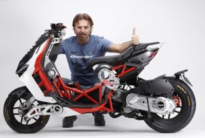 Massimo Tartarini, CEO of Italjet, with the Dragster 200, first launched in 2019.