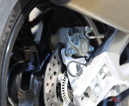 Tiny rear brake, always an Aprilia thing, a bit more rear brake power would help tame the beast in the corners.