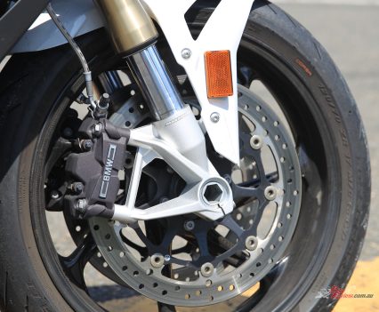 The BMW branded, American Hayes calipers have proved troublesome on some BMW models but work well on the S 1000 R. I did experience issues with them on the S 1000 RR I tested.