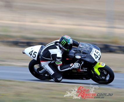Jeff on his famous Aprilia RSX550 Formula 3 bike, which won many races and set lap records over a decade before the RS 660 was released...
