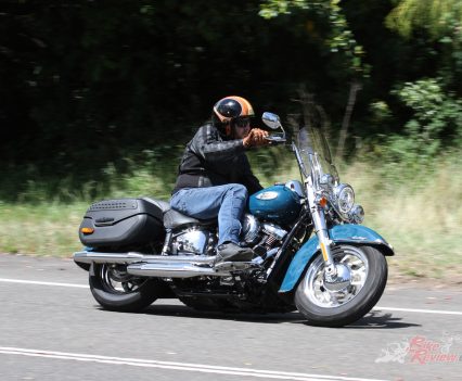 With a 95kg rider plus camera gear in the panniers, and possibly a six-pack of beer for later at home, the Heritage handled great. No preload was added...