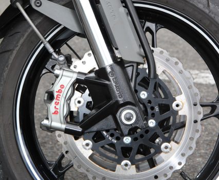 The KYB suspension provides 150mm travel at both ends and a range of preload and damping adjustment.
