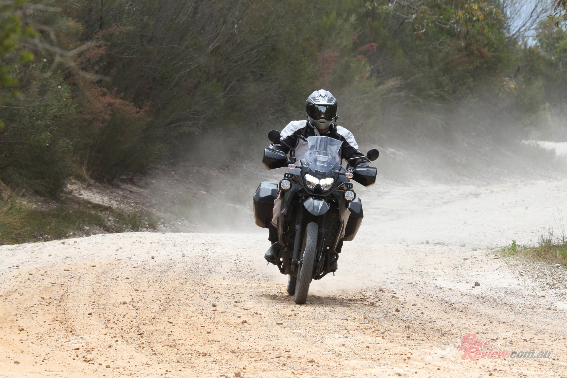 "The revised engine is a charmer. With really tall gearing, the KLR will happily chug along at 110km/h all day."
