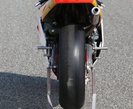 The bike is no wider that Wayne Gardner’s world champion NSR500 Honda