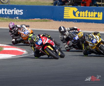 After two riders went down at turn two (including Saturday front-runner Taiyo Asksu), the Dunlop Supersport 300 Race Two was restarted with five laps remaining.