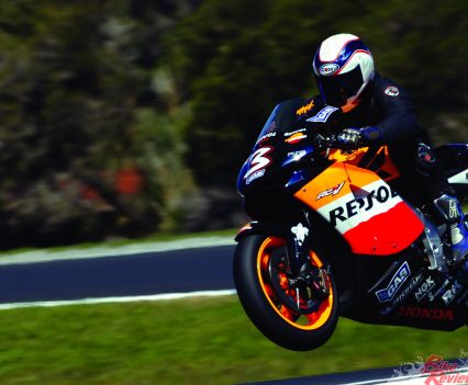 It wasn't long before Wayne had the front wheel in the air, putting on a show and giving the engineer at Repsol Honda a heart attack.