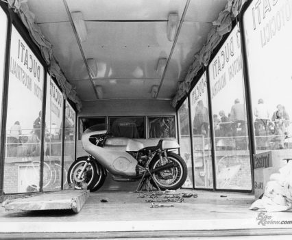 Ducati's glass surrounded transporter.