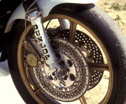3.50/4.50 x 18 Dunlop KR108 on a 3.00in wide cast aluminium Campagnolo wheel