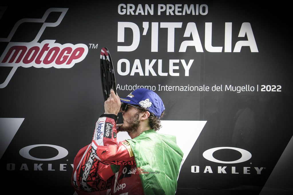 Ducati take back their turf as another 63 vs 20 chess match lights up Tuscany, with Aleix Espargaro making another little piece of history in third.
