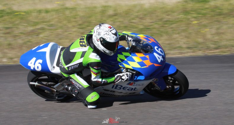 Andrew seemed to fit perfectly on the TZ250 despite its scaled down dimensions.