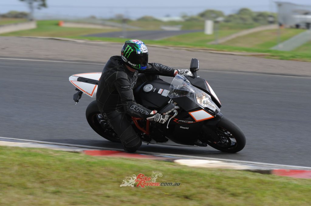 At wide-open throttle off corners the rear tyre hooked up well. I experienced no wheelspin or sliding on the bike while circulating in the 1:40 bracket.