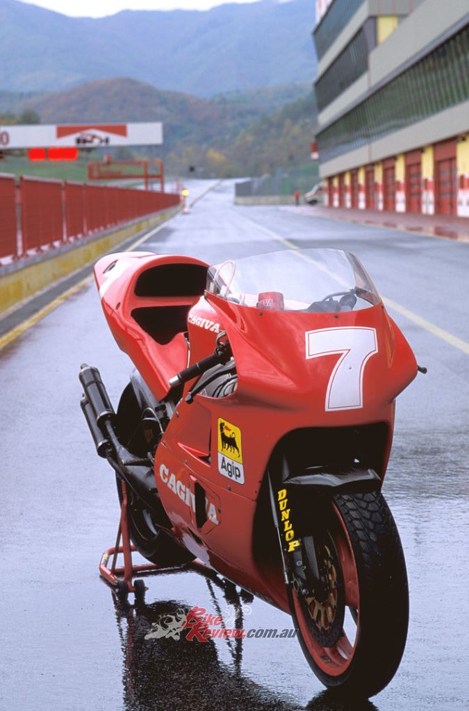 CAGIVA 500 run by the official Cagiva Bastos team in the 1987