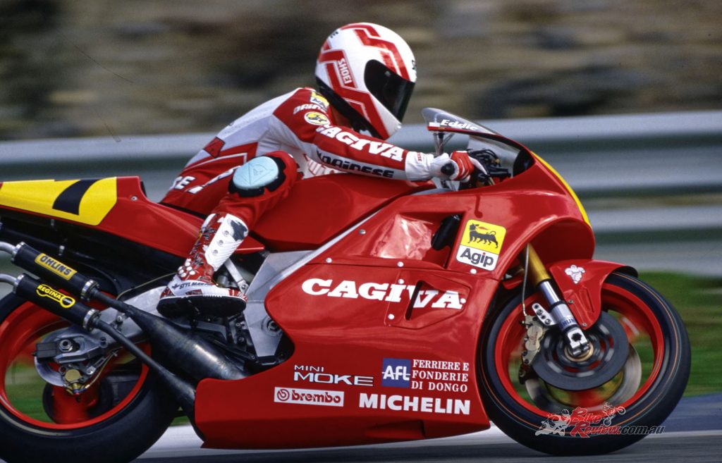 "Seventh place in the points table at the end of the year was Cagiva's best-ever result, even if the season tailed off with some front-end tyre problems shared with fellow Michelin users, Honda."