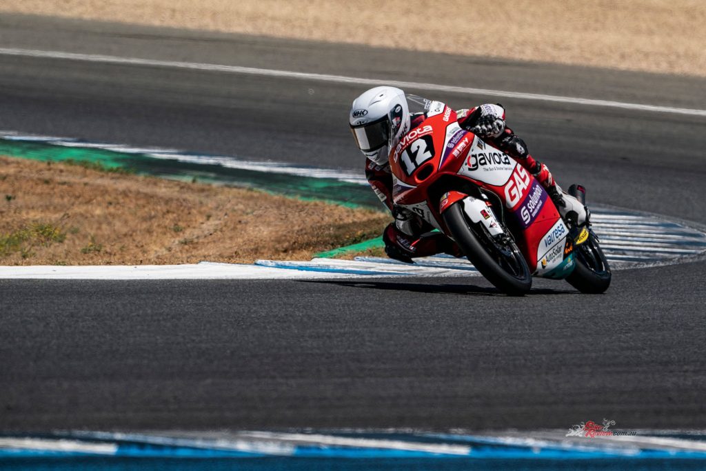 Gaining vital experience with every passing race in both the Red Bull Rookies Cup and the Junior Moto3 Championship, young Aussie starlet, Jacob Roulstone, is relishing his time in Europe. Photo: Aspar Team.