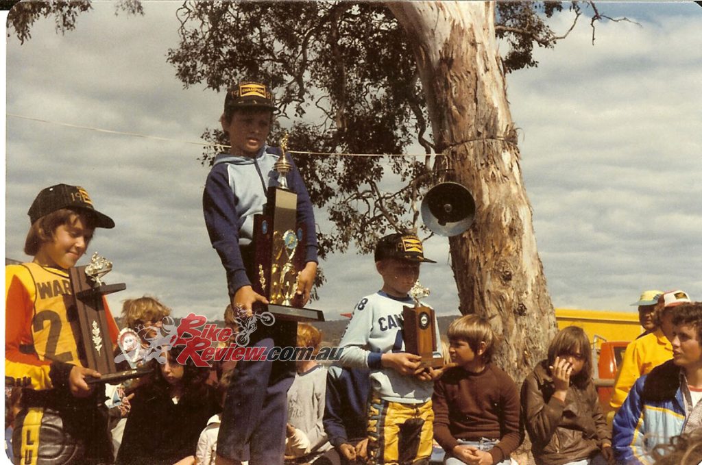 Cleaning up in 1981 on the Suzuki RM80. Top step of the podium was becoming a regular place for young Mladin.