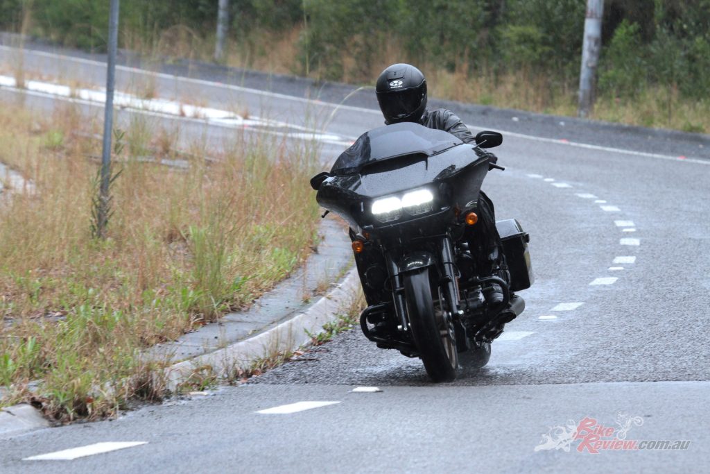 "The Road Glide, despite the bigger presence, actually felt quite nimble and balanced at slow speeds, and a little more eager to tip in at higher speeds."