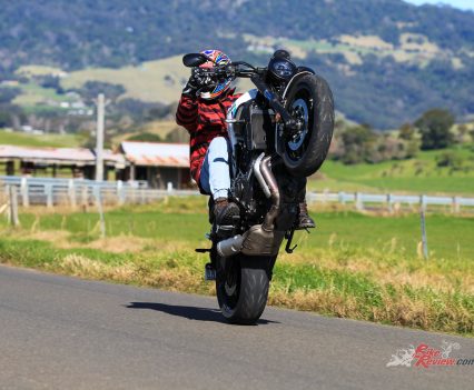 Three-gear wheelies were no issue for Luca on the XSR700...