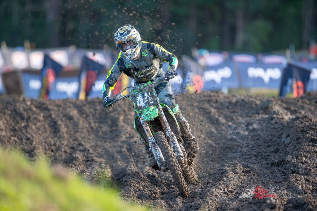 Fellow MX2 racer, Jai Constantinou struggled to find a flow with the technical track and challenging conditions as he raced to 11th overall on the day.