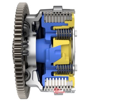 The slipper clutch partially disengages when downshifting to decelerate to mitigate the effect of engine braking.
