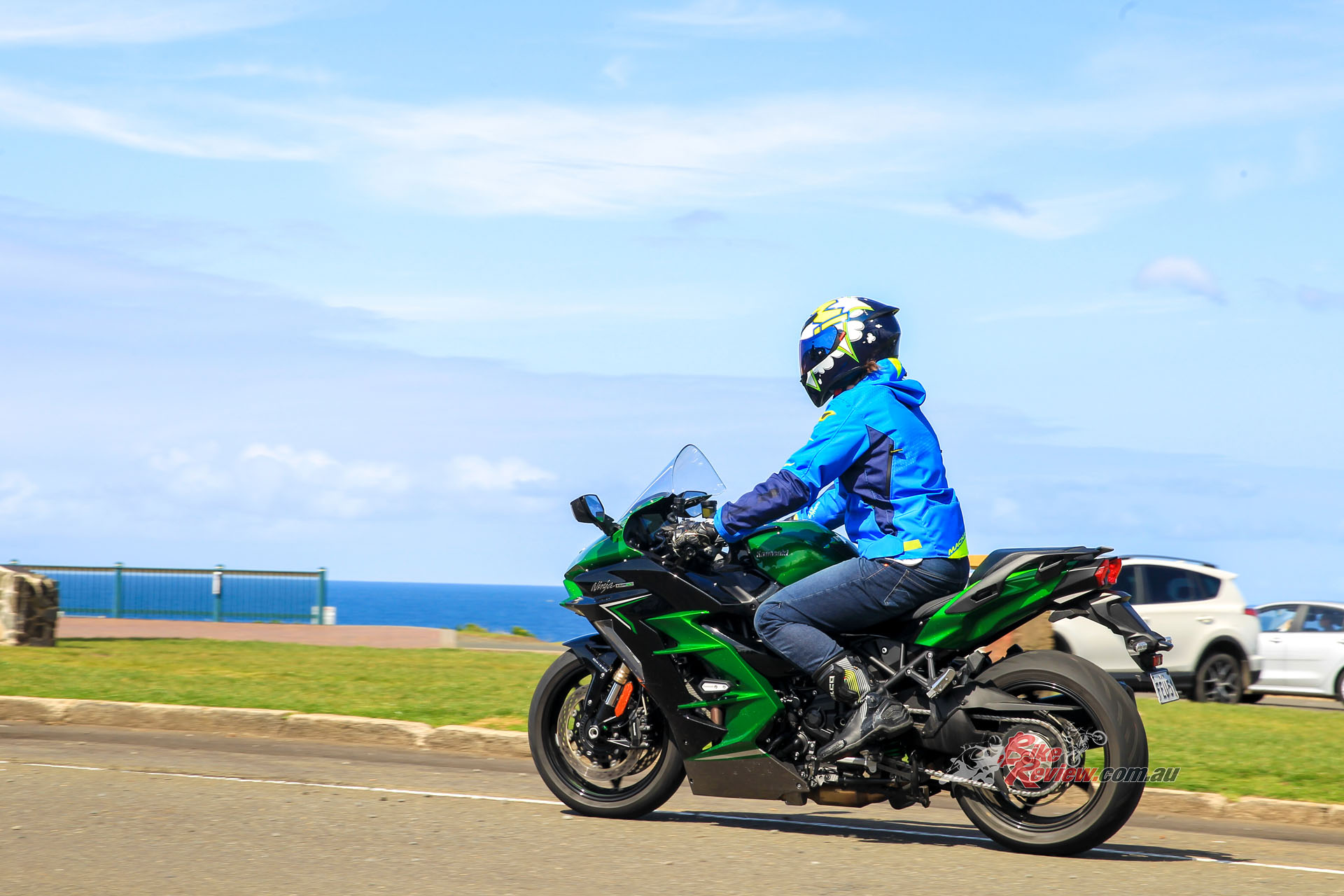 "You don’t sit like you would a sportsbike, the rider triangle is closer to a nakedbike than anything as the seat is quite low and the ‘bars are higher than conventional clips-on."