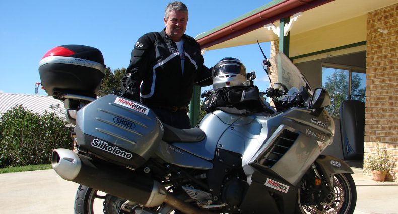 Davo with the GTR 1400 that Kawasaki Australia lent him for the across-country ride. He bought it on his return.