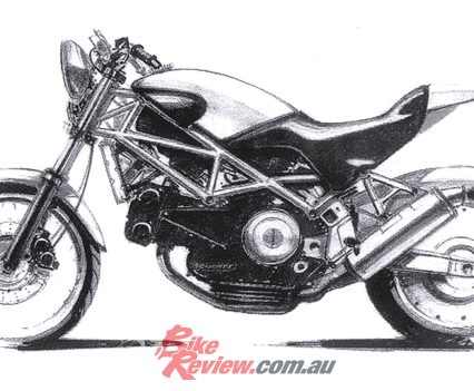 The final sketch of the Ducati Monster before Galluzi started chipping away at a full-sized concept...