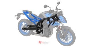 Just like the parallel-twin engine, the steel frame in the GSX-8S is a completely new design, contributing to comfort, stability and nimble handling.
