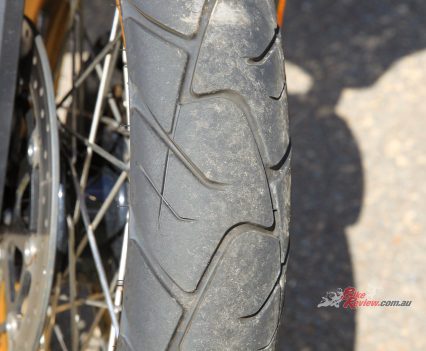 We've gone for Maxxis MA-ADV tyres a road oriented Adventure tyre, which will suit our needs.